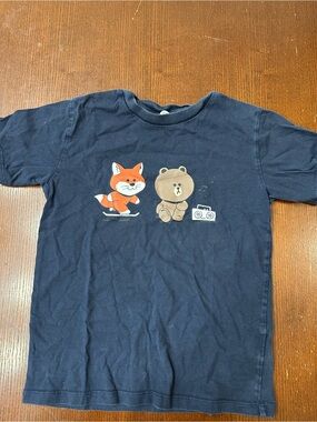 MAISON KITSUNE X Line Friends Navy Short Sleeve Tee with Fox & Bear Print